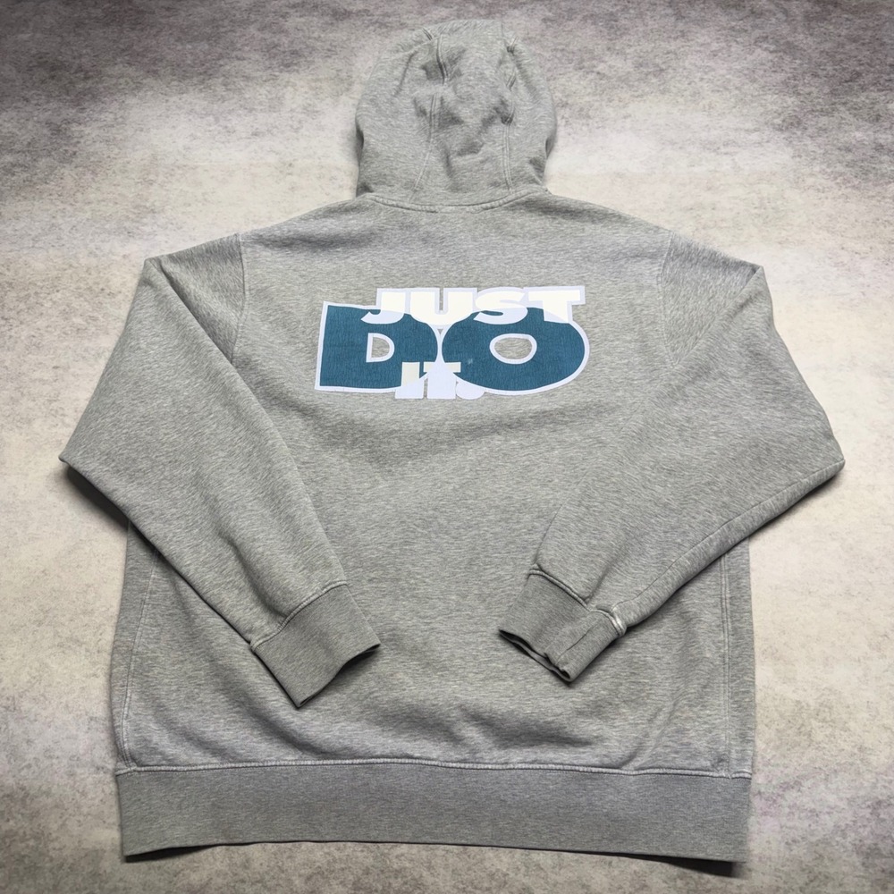 Nike Just Do It Graphic Pullover Mens Large Gray Hoodie Y2K Skater Streetwear - Picture 3 of 10